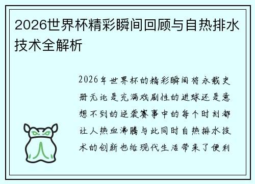 2026世界杯精彩瞬间回顾与自热排水技术全解析 2026世界杯精彩瞬间回顾与自热排水技术全解析